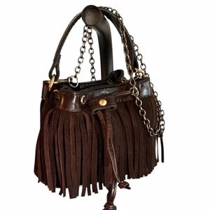 Patricia Nash Mini Elisa Fringe Bucket Bag NWT | Coastal Cowgirl Brown Leather
